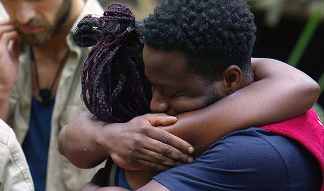 babatunde hugs scarlette as she says goodbye on im a celeb