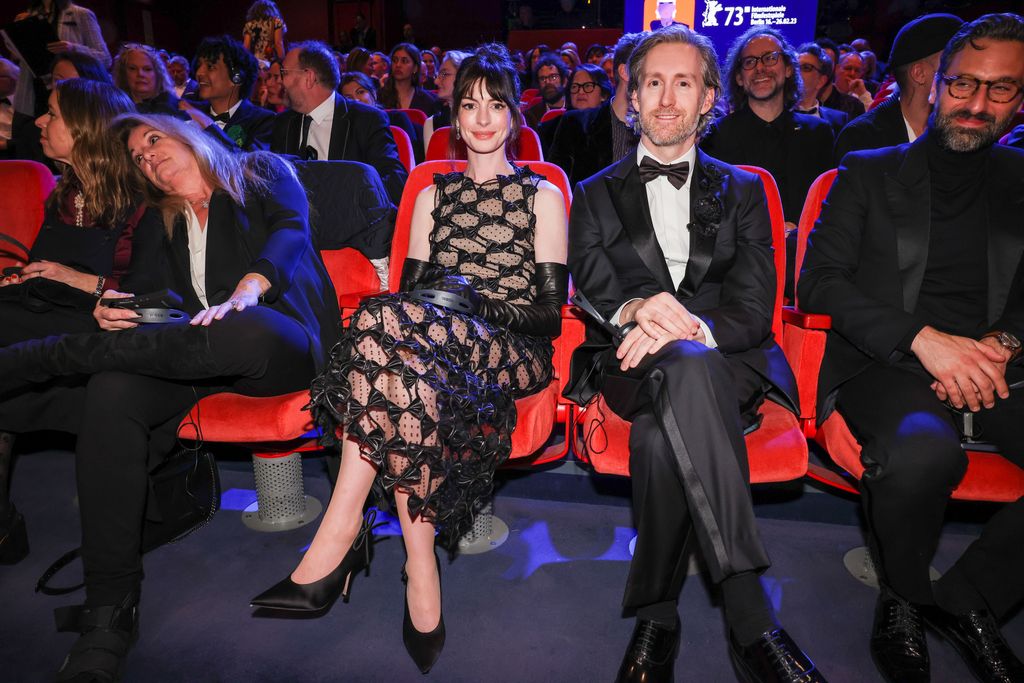 Anne Hathaway and husband Adam Shulman attend the "She Came to Me" premiere and Opening Ceremony red carpet during the 73rd Berlinale International Film Festival Berlin at Berlinale Palast on February 16, 2023