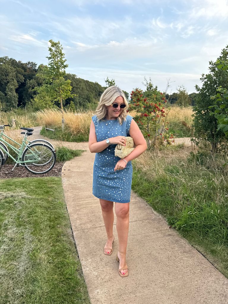 Leanne Bayley wearing a denim dress