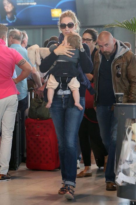 Uma Thurman leaves Cannes with baby daughter Luna