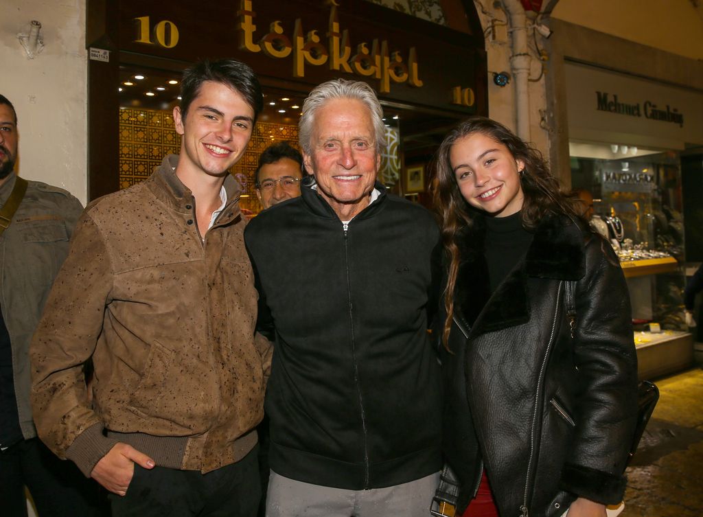 Michael Douglas poses for a photo with his daughter Carys and son Dylan at Grand Bazaar on the 3rd day of their holiday in Istanbul, Turkey on January 6, 2020