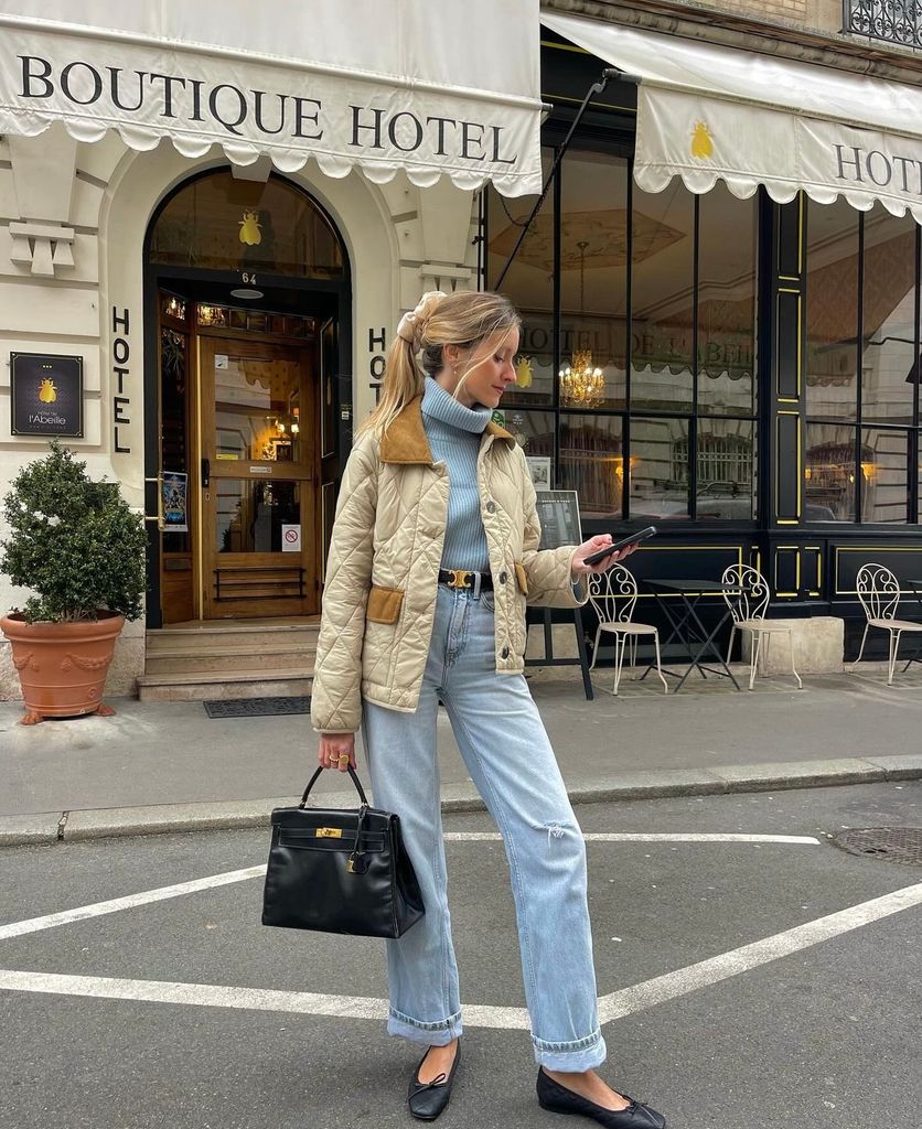 French vintage fashion lover Jeanne Andreaa looks amazing in her cream quilted jacket