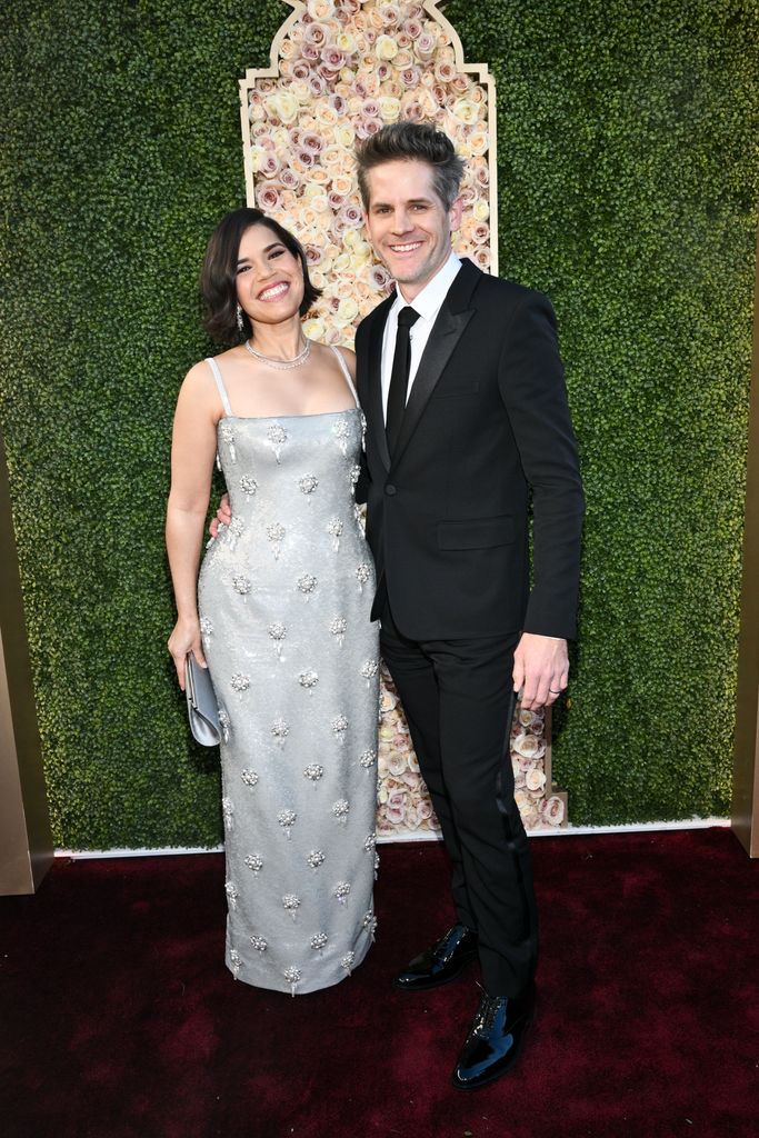 America Ferrera and Ryan Piers Williams at the 81st Golden Globe Awards held at the Beverly Hilton Hotel on January 7, 2024 in Beverly Hills, California. 