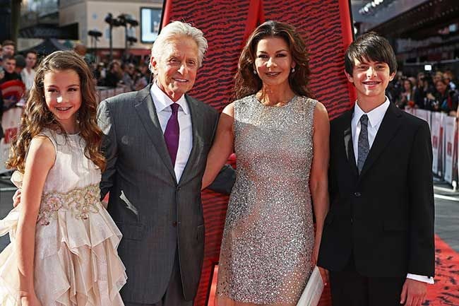 Catherine Zeta Jones and Michael Douglas with their children Carys and Dylan
