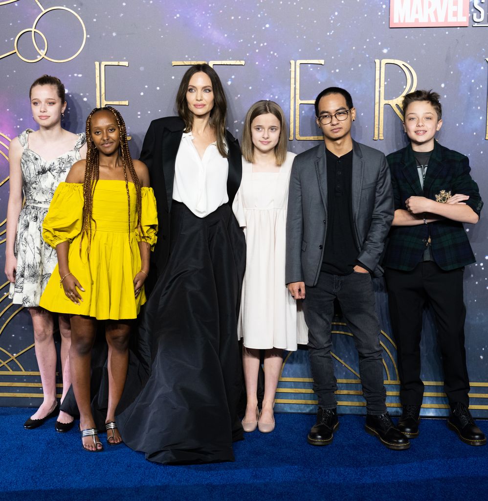 Angelina Jolie and her kids at the Eternals premiere