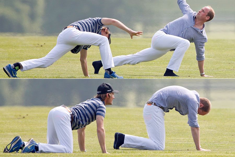 prince william doing yoga before polo match