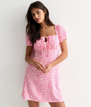 new look pink milkmaid mini dress 