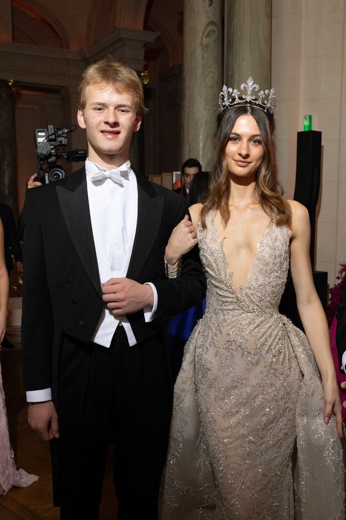 Duke of Kent's grandson Albert Windsor escorts Eulalia de Orleans-Borbon, goddaughter of the former King Juan Carlos of Spain,  at the Le Bal des Débutantes 