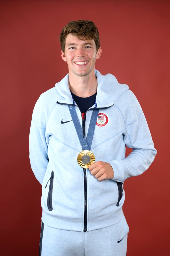 Olympian Nick Mead of Team United States poses with his Gold medal 