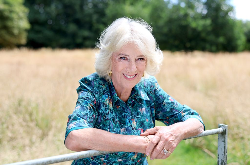 Queen Camilla poses for a portrait to mark her birthday in the garden of her home Ray Mill House in the village of Lacock 