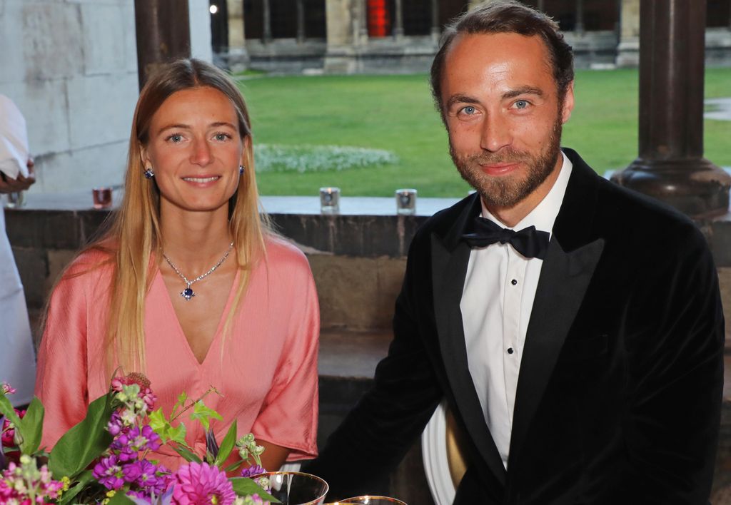 Alizee Thevenet in a pink silk dress and James Middleton in a suit and bow tie at a gala dinner