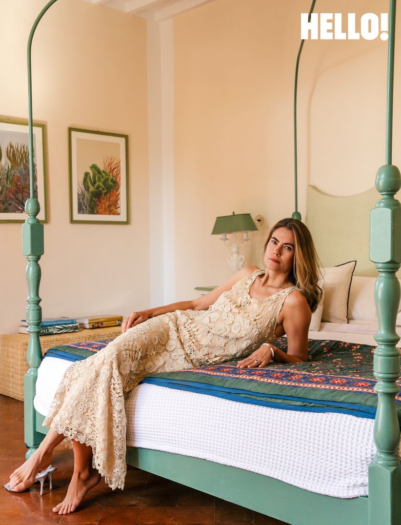 Lucrezia in the master bedroom in Villa Talamo