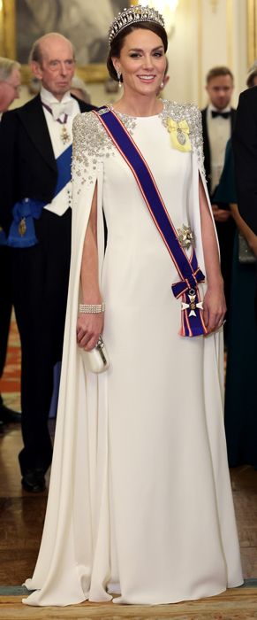kate middleton wearing white jenny packham dress and tiara