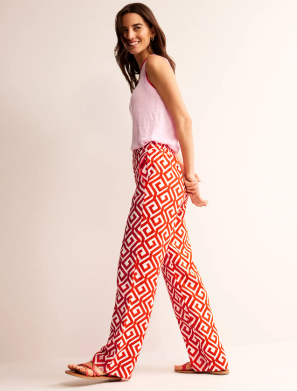 boden red printed trousers 