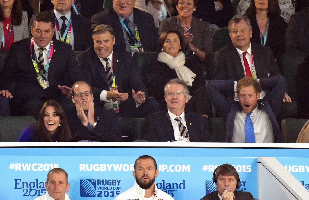 Prince Harry, Prince William and Princess Kate watching rugby in 2015