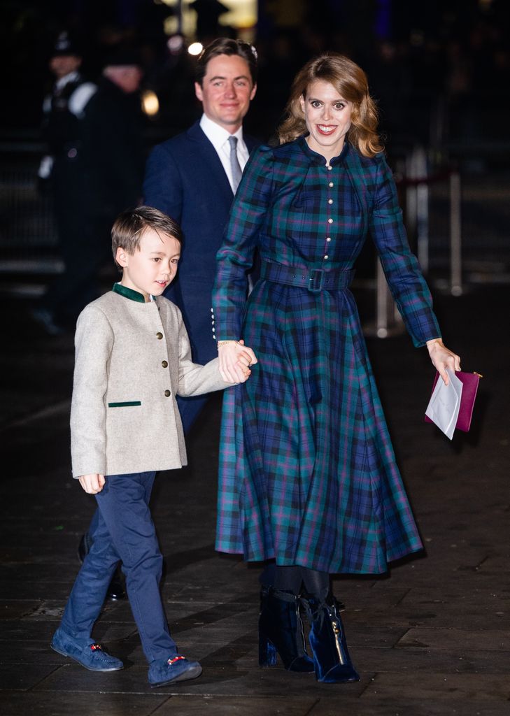 Princess Beatrice holding Christopher 'Wolfie' Woolf's hand with Edoardo Mapelli Mozzi behind them