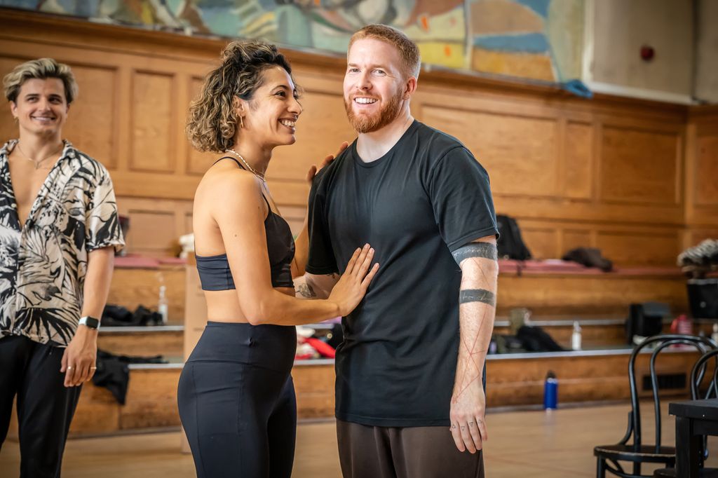 Karen Hauer catches up with Neil Jones during Strictly Come Dancing rehearsals