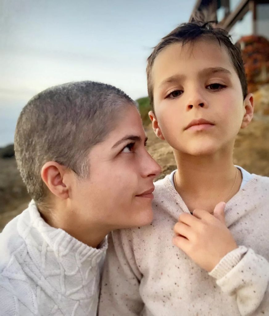 photo of selma blair with shaved head and son arthur