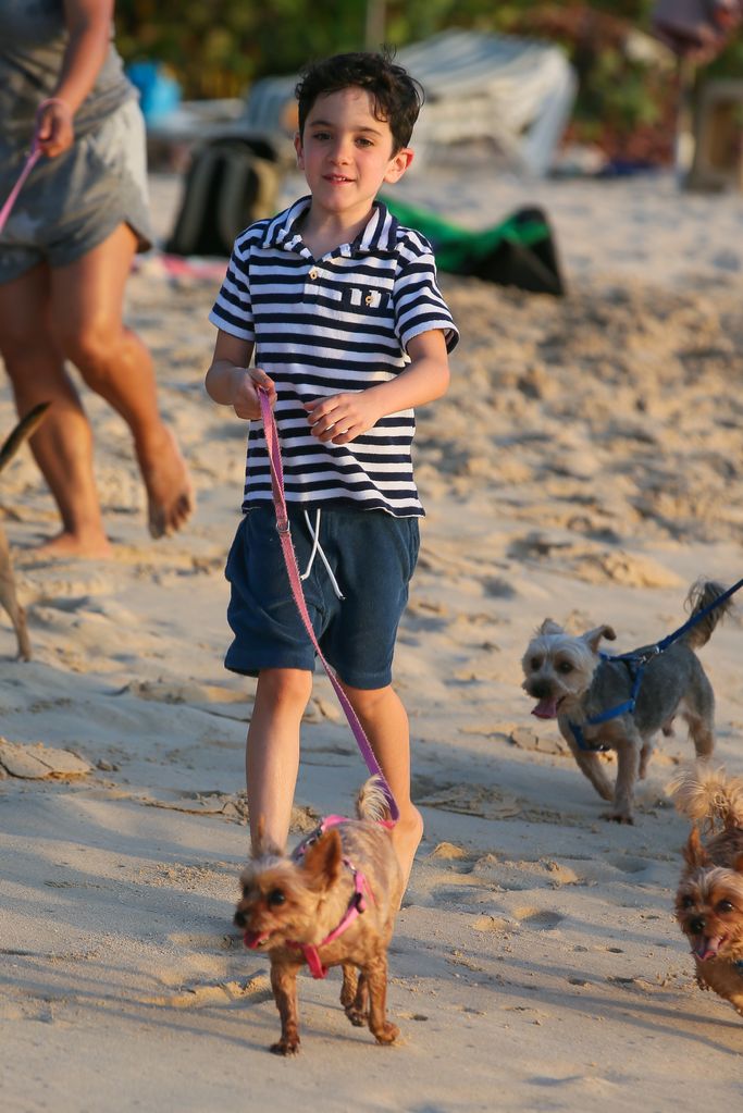 Eric Cowell walking dogs on the beach in December 2019 in Bridgetown, Barbados