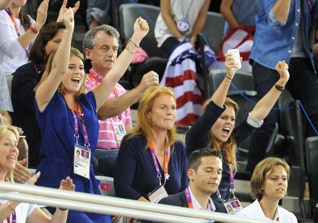 Sarah, Eugenie and Beatrice cheer at London 2012 Olympics