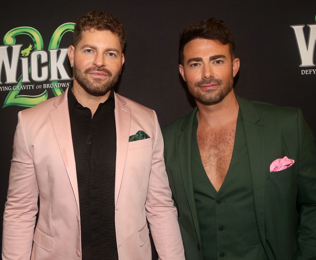 NEW YORK, NEW YORK - OCTOBER 30: Jaymes Vaughan and Jonathan Bennett pose at the "Wicked on Broadway 20th Anniversary Celebration" at The Gershwin Theatre on October 30, 2023 in New York City. (Photo by Bruce Glikas/Getty Images)