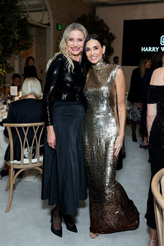 Cameron Diaz and Demi Moore, both wearing Ralph Lauren, attend ELLE's 2024 Women in Hollywood celebration presented by Ralph Lauren, Harry Winston and TikTok at Four Seasons Hotel Los Angeles at Beverly Hills on November 19, 2024 in Los Angeles, California