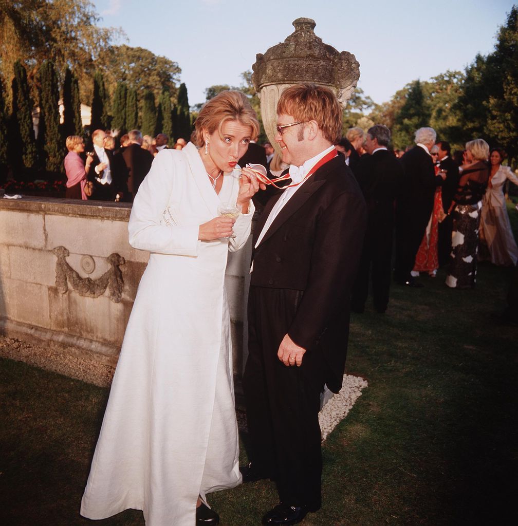 Actress Emma Thompson and Sir Elton John's at the White Tie and Tiara Ball held at the singer's Windsor mansion in 2002