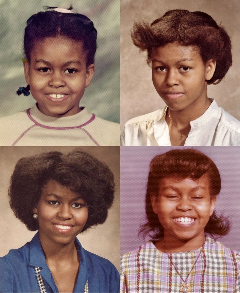 instagram collage of michelle obama with different hairstyles in her younger years