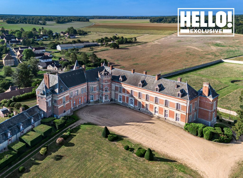 Count and Countess Lepic Normany chateau aerial view full shot of fields and grounds