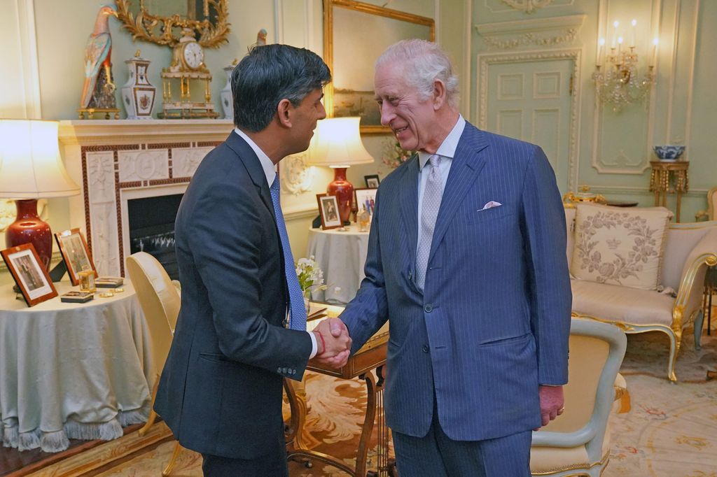 King Charles and Rishi Sunak shaking hands