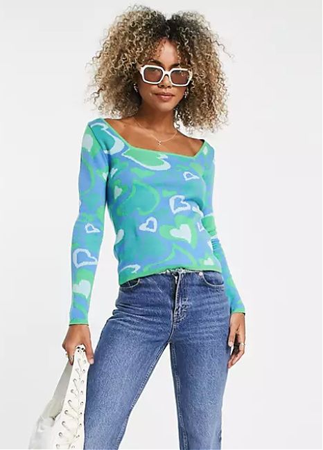 heart print sweater asos