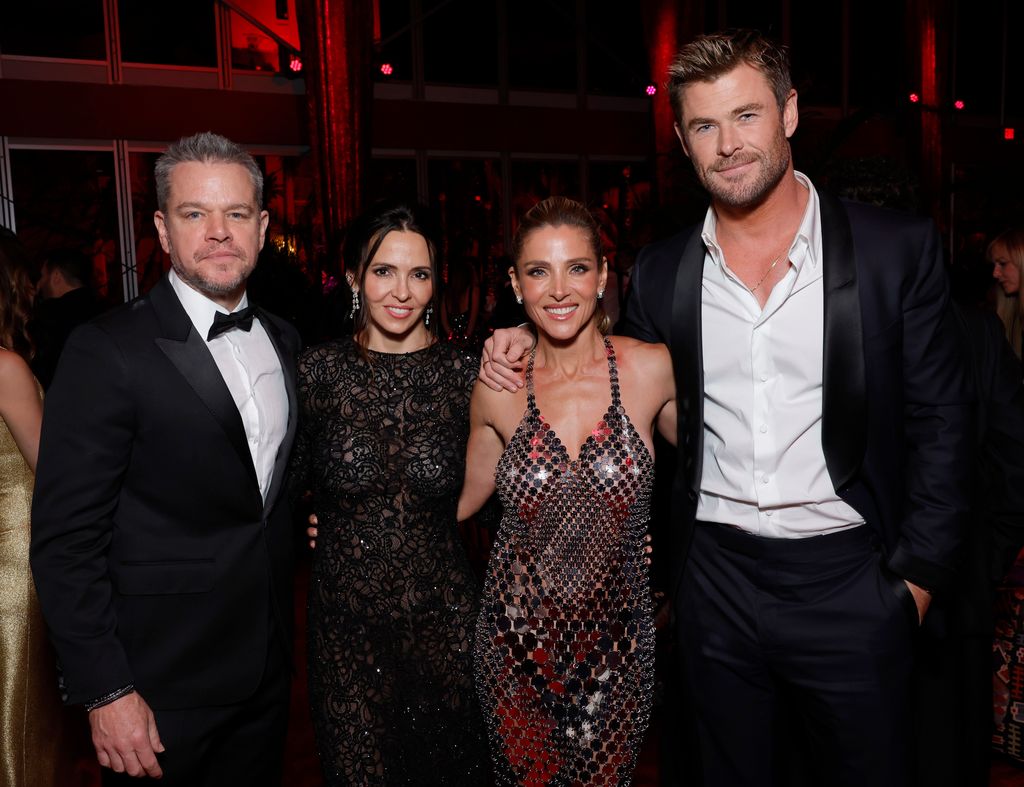 Matt Damon, Luciana Barroso, Elsa Pataky and Chris Hemsworth attend the 2024 Vanity Fair Oscar Party Hosted By Radhika Jones at Wallis Annenberg Center for the Performing Arts on March 10, 2024 in Beverly Hills, California.