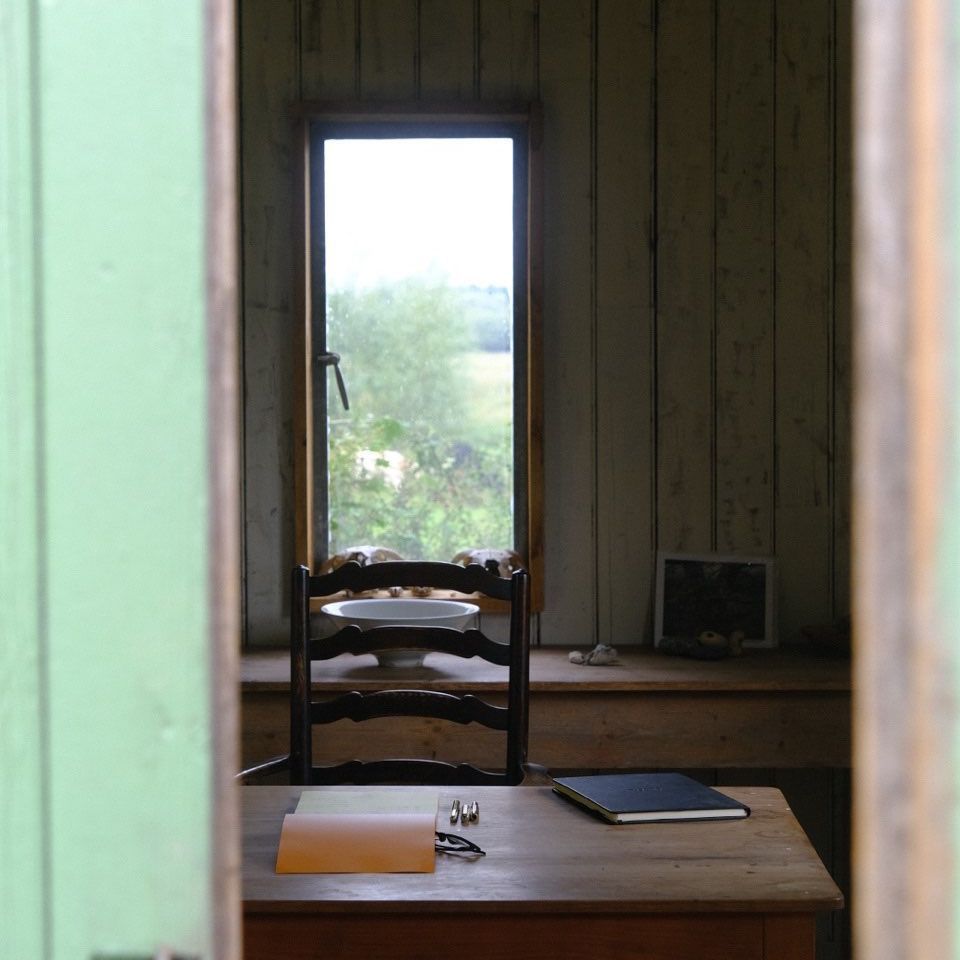 Monty Don's desk in his summer house