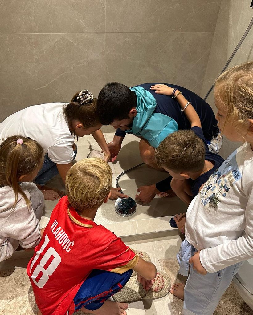 Novak Djokovic with his family in their home