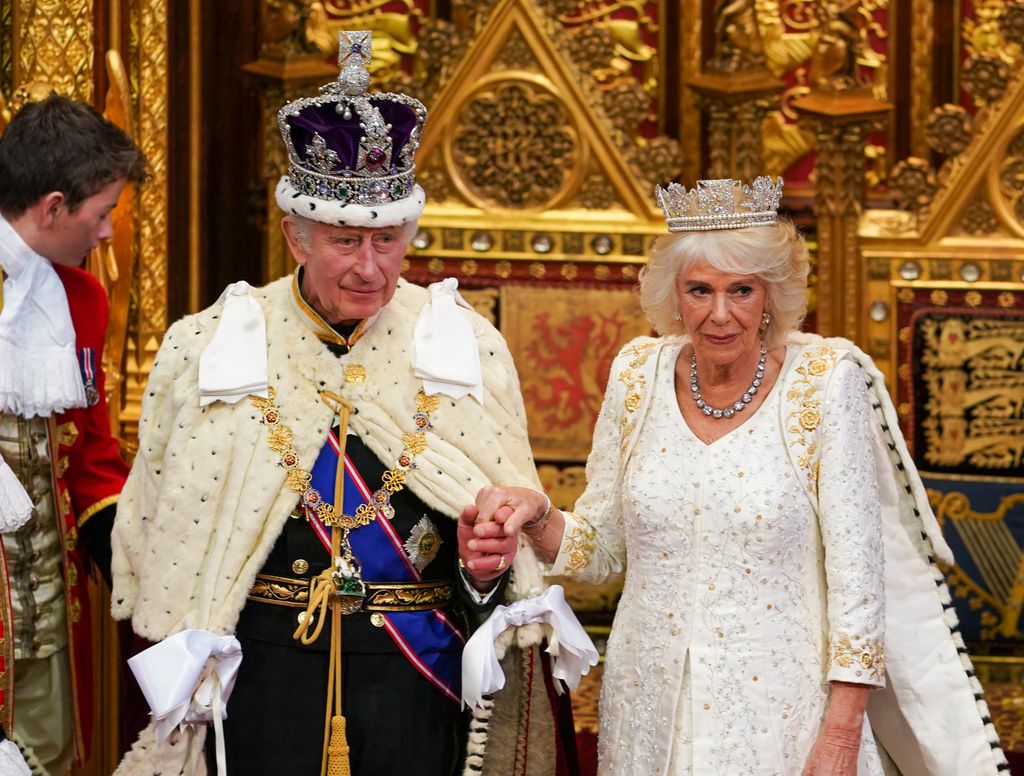 King Charles and Queen Camilla in their royal jewels