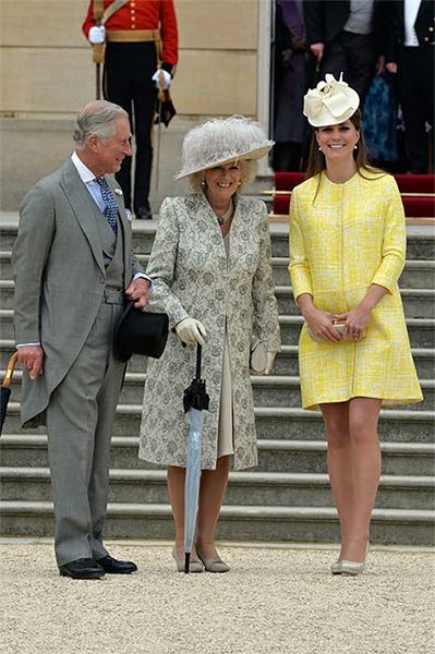 kate middleton and duchess of cornwall garden party with charles