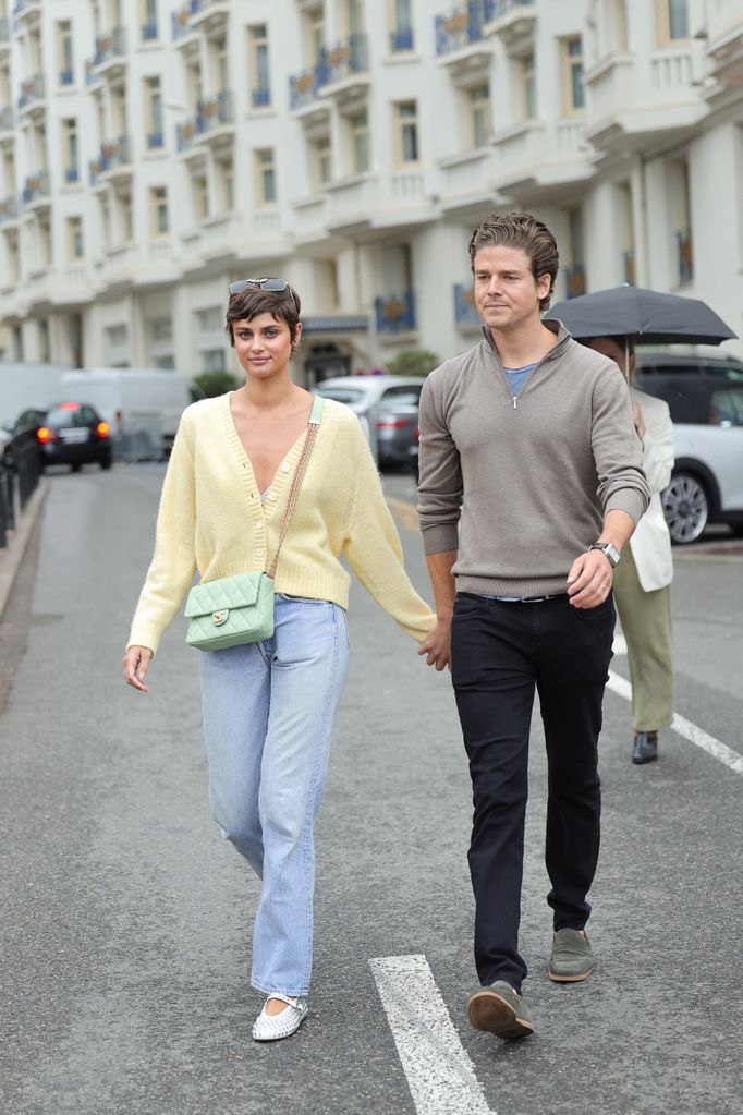 Taylor Hill and Daniel Fryer are seen at Hotel Martinez during the 77th Cannes Film Festival on May 14, 2024 in Cannes, France. (Photo by Jacopo Raule/GC Images)