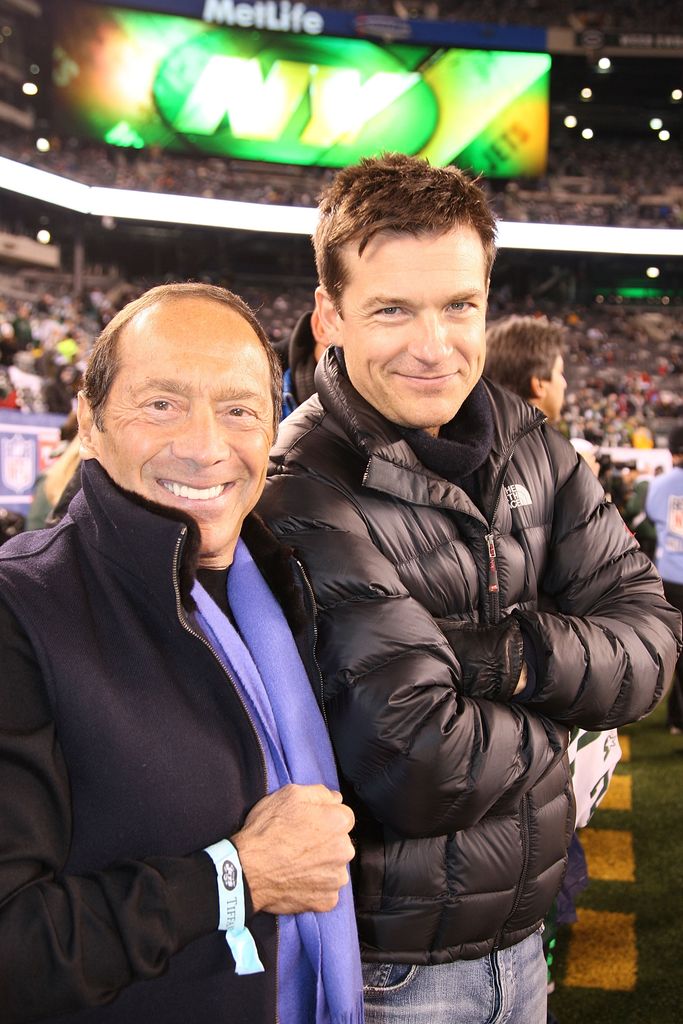 Paul Anka and his son-in-law, actor Jason Bateman, attend the Cincinnati Bengals Vs. New York Jets game at the New Meadowlands Stadium on November 25, 2010 in East Rutherford, New Jersey