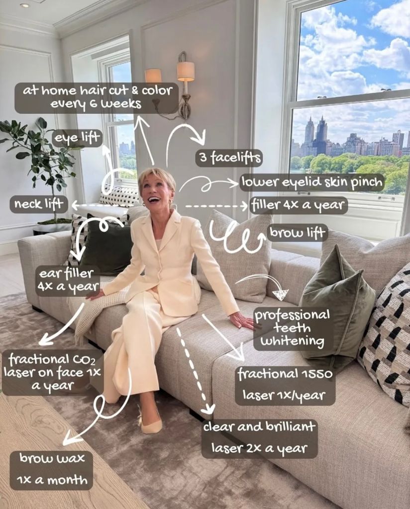 Photo shared on Instagram by Barbara Corcoran detailing all of her plastic surgery procedures and beauty treatments