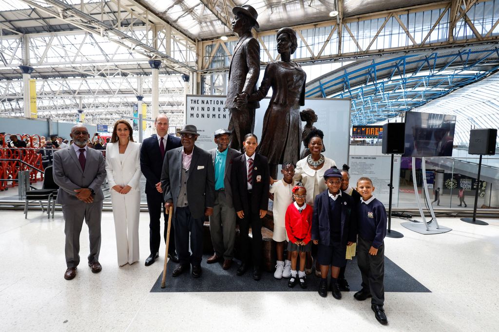 William and Kate in front of the National Windrush Monument 