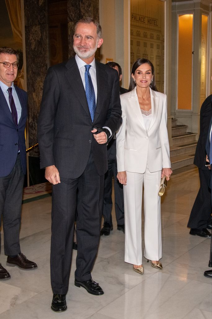 King Felipe and Queen Letizia arrive to the "Francisco Cerecedo" Journalism Award presented to Carlos Alsina and awarded by the Association of European Journalists at the Westin Palace Hotel, on November 27, 2023, in Madrid, Spain. (Photo By Jose Oliva/Europa Press via Getty Images)