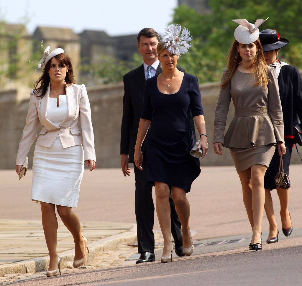 Princess Eugenie, Duchess Sophie, Princess Beatrice at the Easter Matins at St George's Chapel in Windsor Castle on April 24, 2011