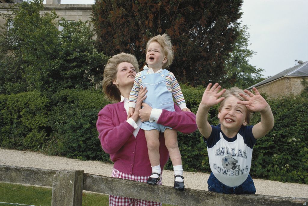 Diana, William and Harry playing in the garden at Highgrove House