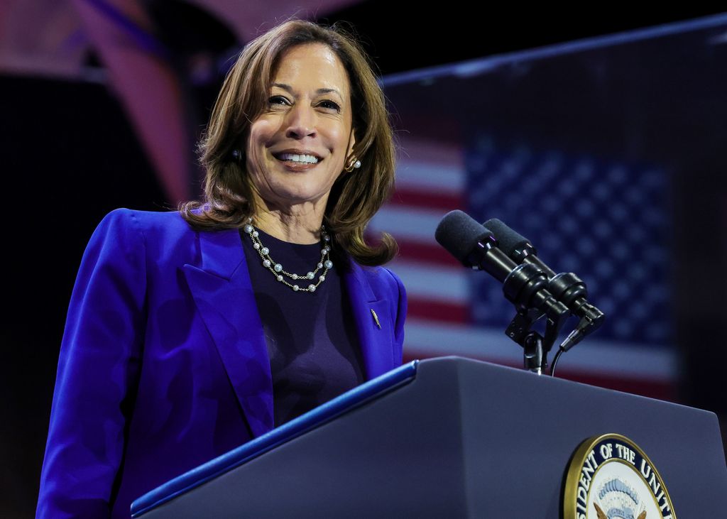 Kamala Harris speaks during a "When We Vote We Win" campaign rally at Craig Ranch Amphitheater on October 31, 2024 