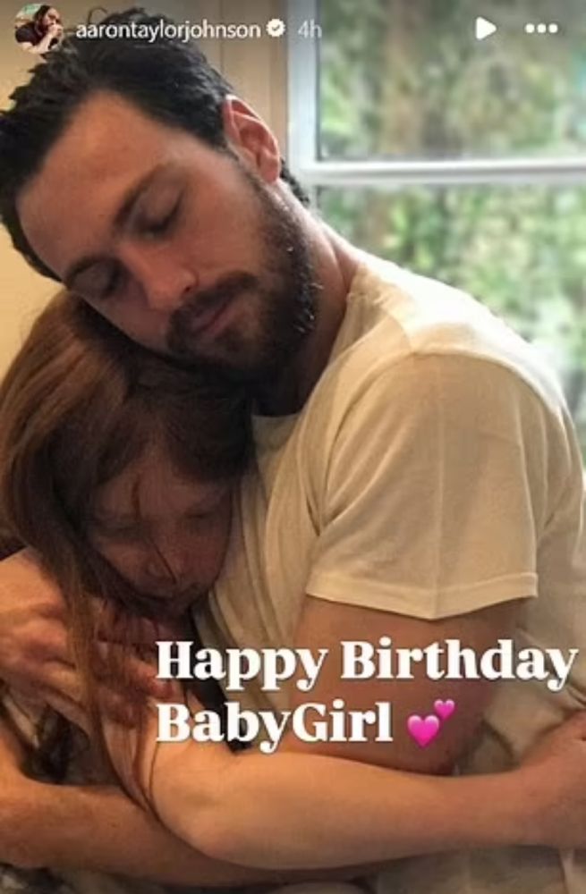 Aaron Taylor-Johnson cuddles stepdaughter Jessie when she was a tween