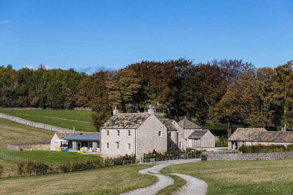 Big home in a field with blue skies 