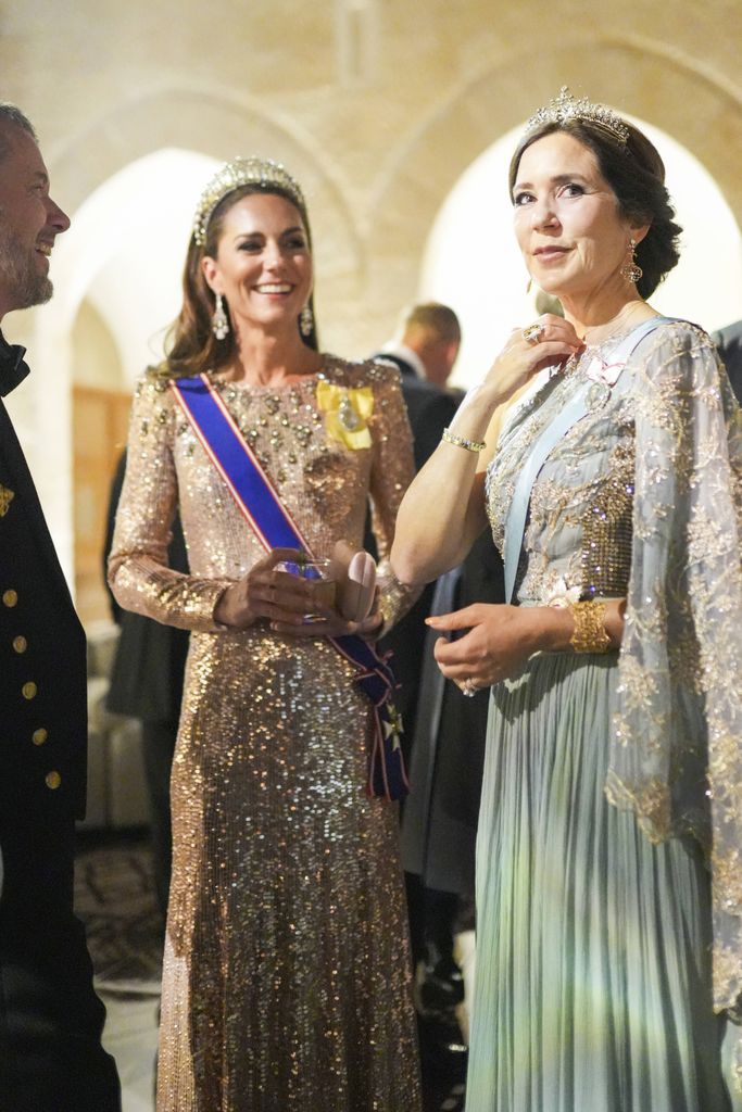 Princess Kate and Queen Mary in tiaras at the wedding reception at the Al Husseiniya palace