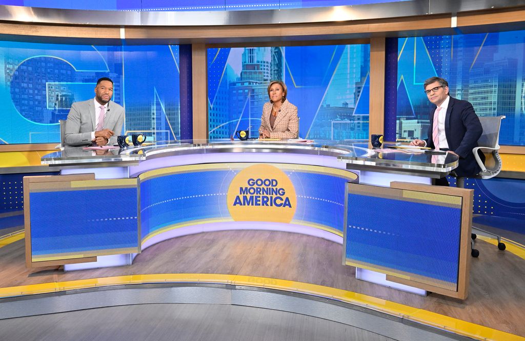 michael strahan with george stephanopoulos and robin roberts