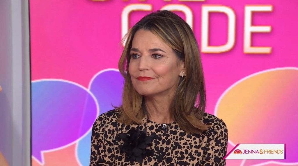 photo of savannah guthtie in animal print dress on today with jenna and friends