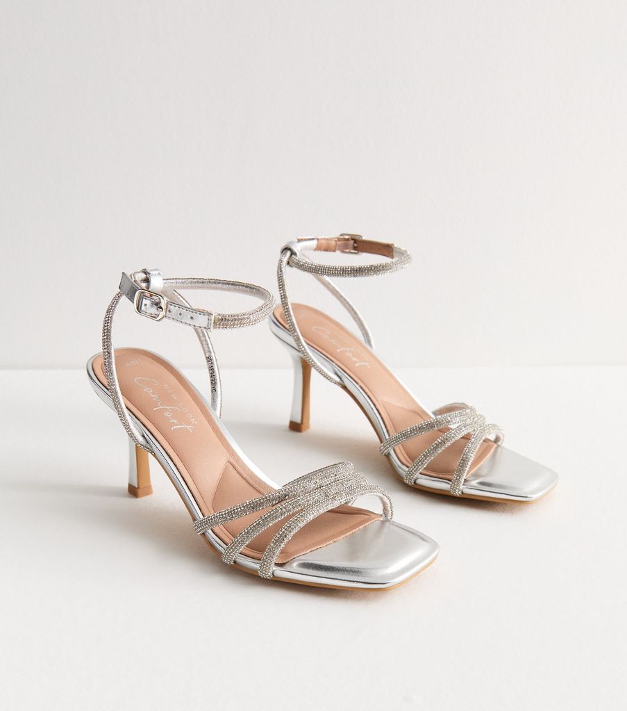 New Look Silver Diamanté-Embellished Stiletto Sandals